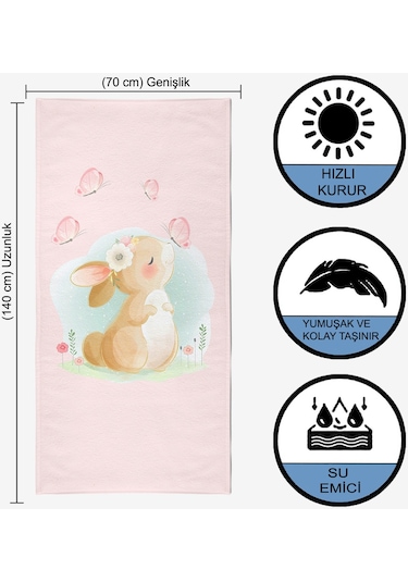 Sevimli Tavşan Dijital Baskılı 70x140 Cm Çocuk Plaj Havlusu