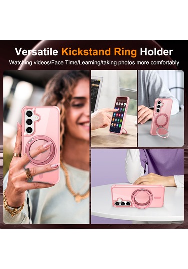 Samsung Galaxy S25 / S24 Kılıfı Magsafe Döndürülebilir Halka Ayaklı Tpu + Pc Telefon Kılıfı İle Uyumlu Pembe