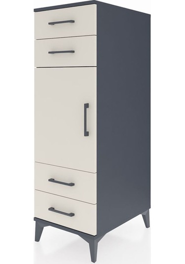 Kronos Dolap 2 Raflı 4 Çekmeceli Tek Kapaklı 44x59x134 Antrasit-aytaşı Antrasit