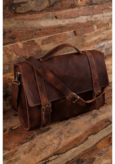 Toronto - Hakiki Deri Postacı Ve Evrak Çantası Kahverengi