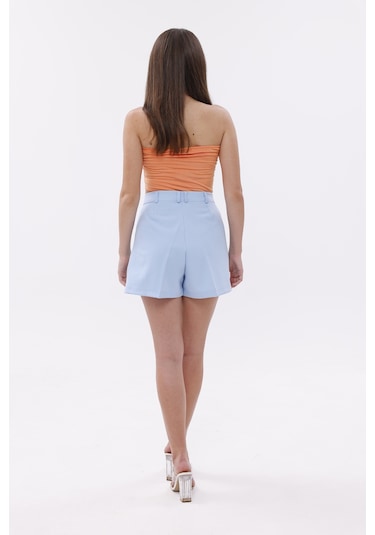 Genius Store Fundachoosesxgenius Kadın Pileli Şort İç Göstermez Lamineli Kadın Şort Pileli-şort Mavi
