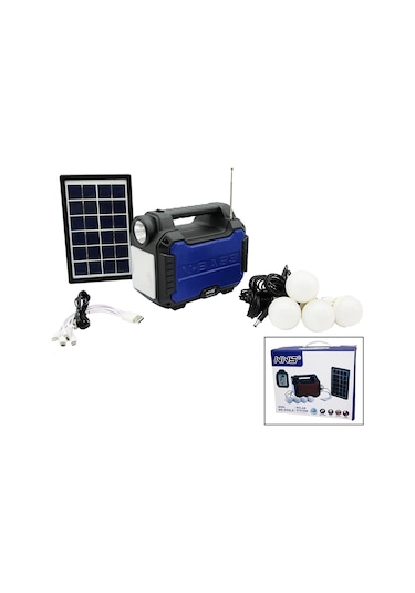 3ın1 - Solar 2in1 Sabit El Feneri - Radyo - Mp3 Bluetooth - Usb/ Tf Port - 4 Parça Ampul Kablolu - Çok Renkli