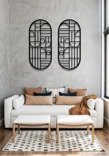 Modern Stil 2 Li Metal Duvar Dekoru Seti 75x36