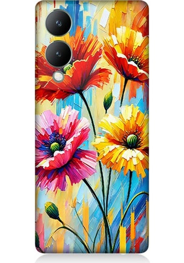 Vivo Y17s Uyumlu Bahar Esintisinde Renkli Papatyalar Desenli Silikon Kılıf Çok Renkli