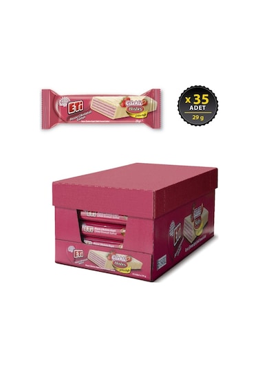 Beyaz Çikolata Kaplı Çilek Kremalı Gofret 29 G X 35 Adet
