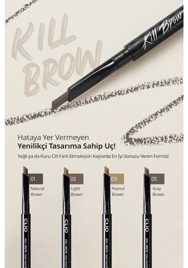 İnce Altıgen Uçlu Kaş Kalemi Clio Kill Brow Auto Hard Brow Pencil 02 Light Brown