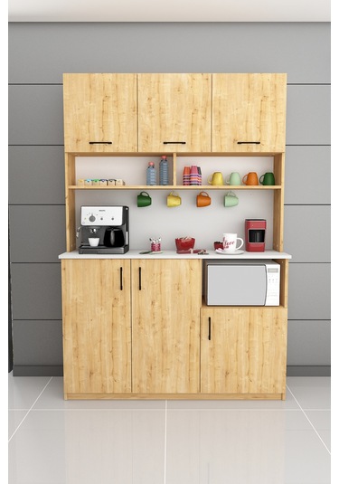 %100 Mdflam Kahve Köşesi Çok Amaçlı Mutfak Dolabı Kahve03 Beyaz - Safir Meşe Beyaz - Safir Meşe