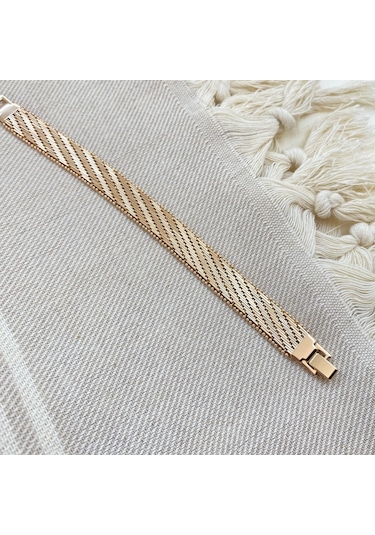 Trabzo Bileklik Kalın Ezme Yassı Model Çelik Kararmaz Xuping Vip S Rose Gold