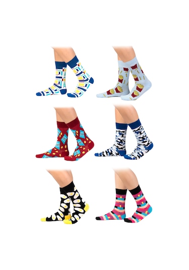 6'lı Organik Pamuklu Dikişsiz Erkek Çok Renkli Desenli Çorap (448387659) Lacivert