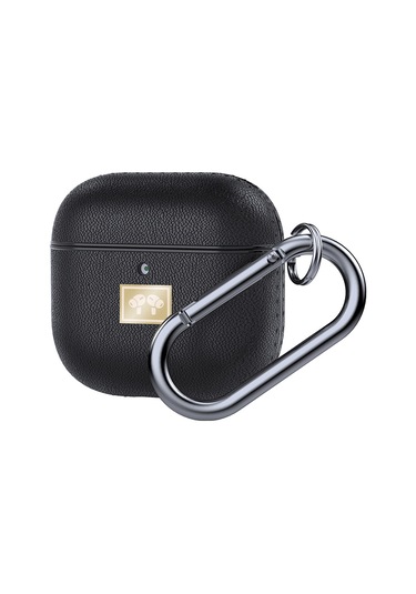 Airpods 4 Uyumlu Kılıf Deri Görünümlü Askı Aparatlı Wlons Kulaklık Kılıfı Siyah
