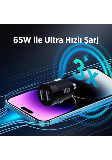 Bix Bxcc65c 65w Çift Portlu Usb-c Mini Araç İçi Şarj Cihazı Siyah