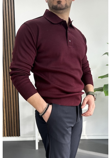Erkek Düğmeli Polo Yaka Kazak Bordo Edw231 Bordo