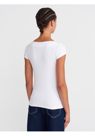 Dilvin 31855 Kayık Yaka T-shirt-beyaz Beyaz