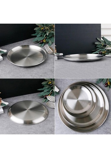 Homyl Paslanmaz Çelik Yuvarlak Tabak Bulaşık Kamp Piknik 20-santimetre Gümüş