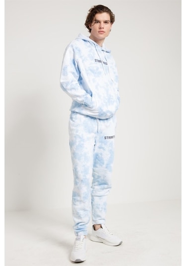Jahr Marc Batik Yıkamalı Mavi Oversize Erkek Sweatshirt Mavi