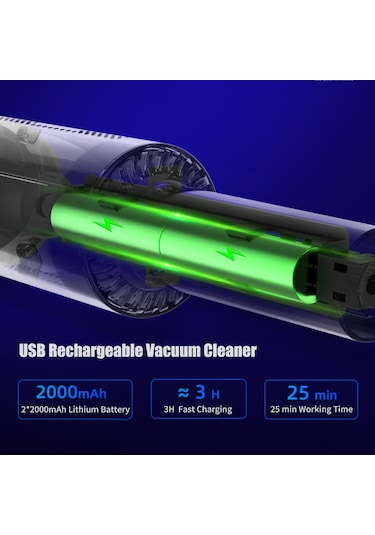 Qingmipy Ev Ve Araba Kullanıma Uygun 120w Usb Şarjlı Mini Eldivenli Süpürge - 6000pa Güçlü Emme, 2 Farklı Fırça Ucu Ve Yıkama Eliyebilen Hepa Filtre