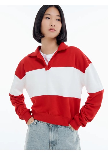 Tvoe Koşumasız Polo Sweatshirt Y2k 461822809 Kırmızı