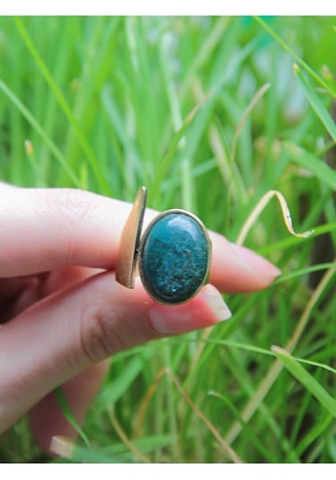 Doğal Taş Krizokol Taşı Ayarlanabilir Kadın Yüzük Euy2kl