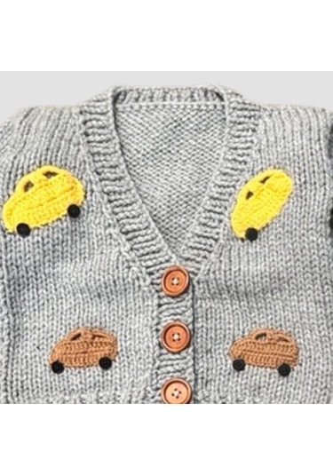 Uretti - Gülnur 2184 - El Örgüsü Araba Motifli Erkek Çocuk Hırka 3 Yaş