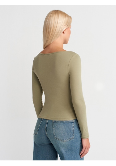 Dilvin 31401 Büzgülü Kayık Yaka Top-çağla Çağla