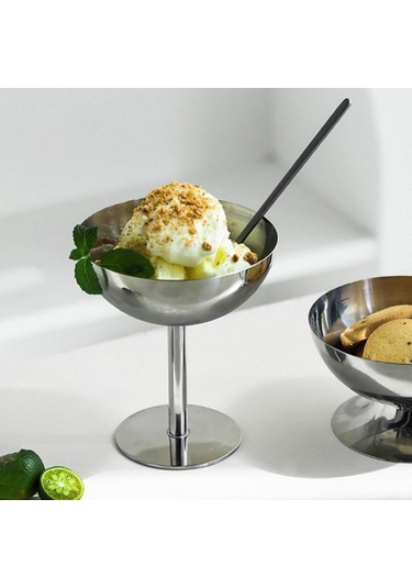Homyl Paslanmaz Çelik Dondurma Fincan Tatlı Parti Bebek 11cm Gümüş