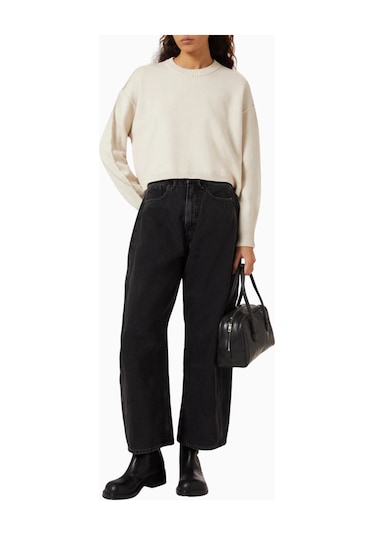 Good American Oversize Crewneck Triko, Rahat - Modern Şık Kadın Kazak Krem