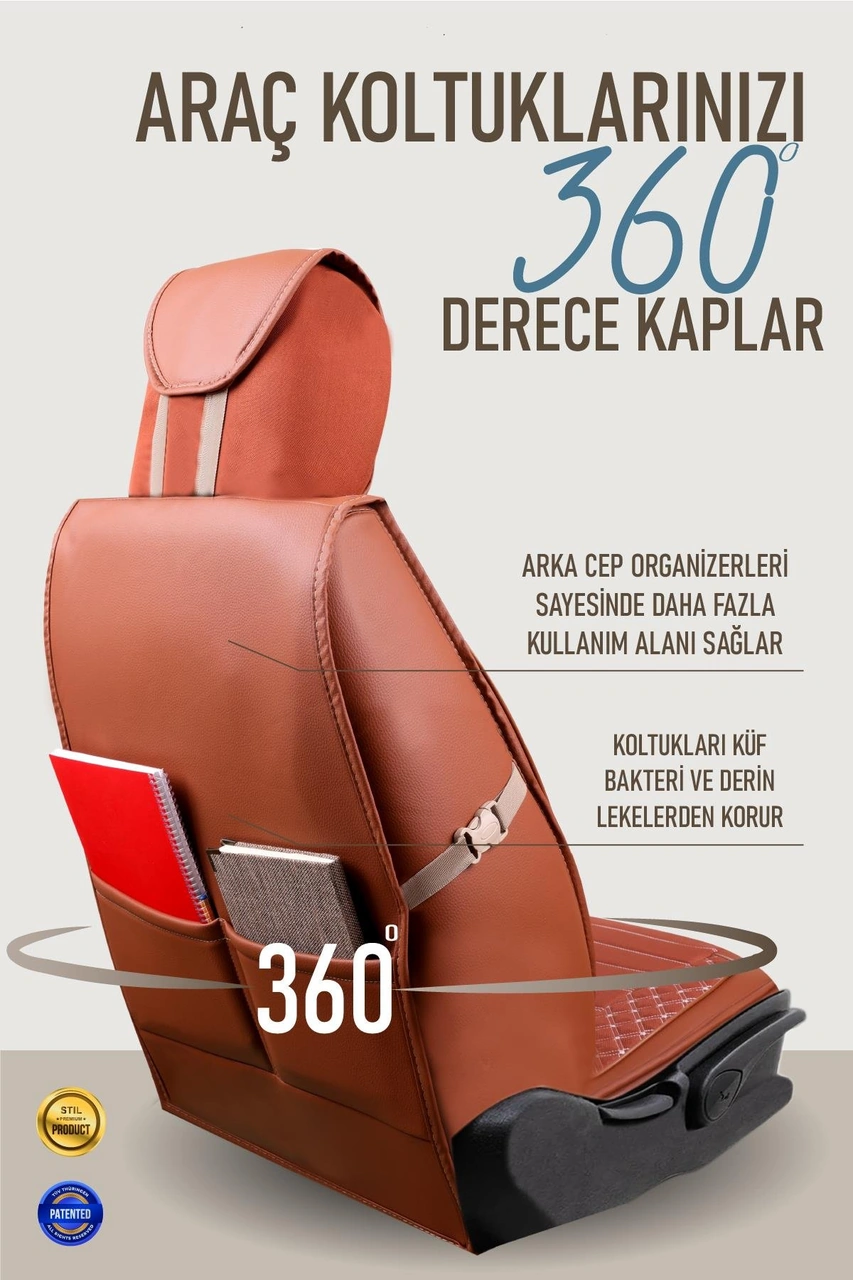 Suzuki Maruti Uyumlu Lüx Deri Oto Koltuk Kılıfı Ön Arka Takım Elit Taba