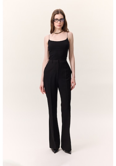 Premıum Flare Paça Fıt Pantolon Siyah Siyah