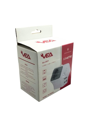 Vea Ve-g903yc 3'lü Usb+ Type-c Girişli Anahtarlı 1.5 Metre Grup Priz