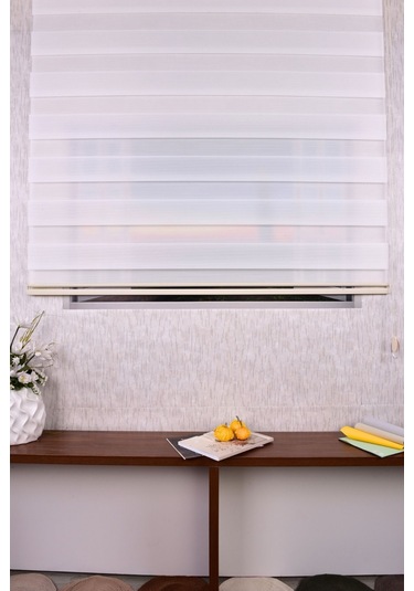 Ekru Pliseli Etek Dilimsiz İp Plise Zebra Stor Güneşlik Perde