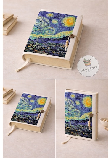 Kitap Kılıfı Ve Metal Kitap Ayracı Seti Van Gogh Yıldızlı Geceler