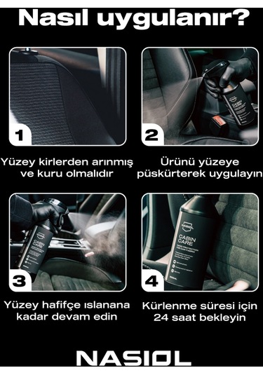 Nasiol Cabincare Araç Kumaş Yüzeyleri için Nano Kaplama 6 Ay Dayanım 500ML Su Sıvı Leke Geçirmez