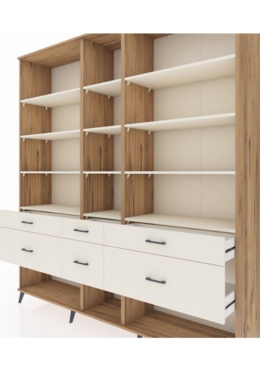Hyperion Dolap 12 Raflı 6 Çekmeceli 220x44x243 Çam-aytaşı/aytaşı Aytası/aytası