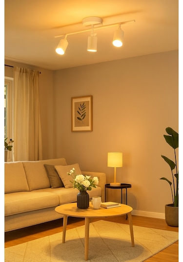 Spoti 3'lü Beyaz Renk Gün Işığı Modern Tasarım Salon - Mutfak - Banyo Spot Ledli Sıralı Avize Beyaz