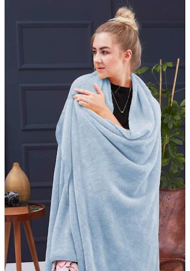 Deluxe Wellsoft Tv Battaniyesi Bebe Mavisi Çift Kişilik Battaniye 200x220 Cm Mavi