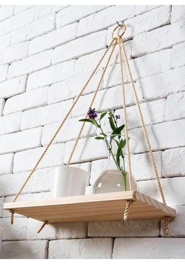 Umutpark İpli Halkalı Ahşap Duvar Raf. Açık Ceviz