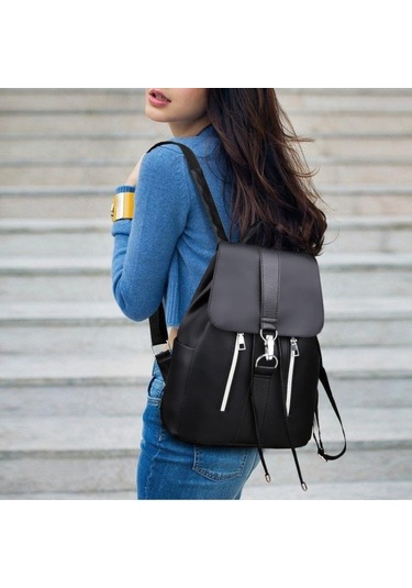 Yogodlns Kadın Sırt Çantası Tiki Tarzı Su Geçirmez Sırt Çantaları Metal Halka Fermuarlı Sırt Çantaları Siyah