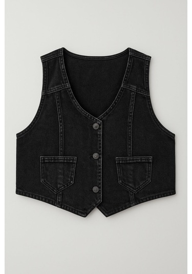 Kadın Düğmeli Jean Yelek Mavi