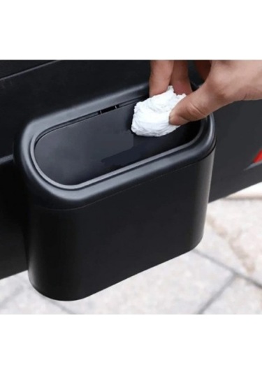 Araba Çöp Kutusu Kapaklı Organizer Araç İçi Çöp Kovası Portatif Taşınabilir Siyah