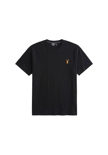 Genius Store Erkek Siyah Tişört %100 Pamuk Süprem Basic Tişört Bisiklet Yaka Nakışlı T-shirt Erkek-nakışlı