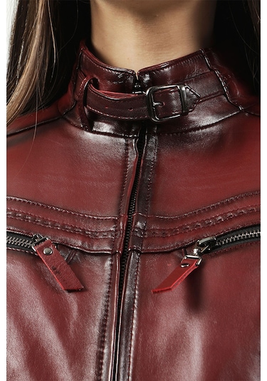 Dericlub Yb-2107 Gerçek Deri Kadın Mont Bordo