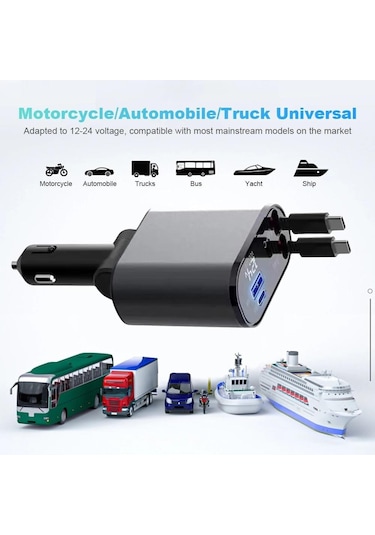 86w 4'ü 1 Arada Araç Çakmak Uyumlu Usb-c Lightning Esnek Kablolu Usb Usb-c Girişli Şarj Cihazı