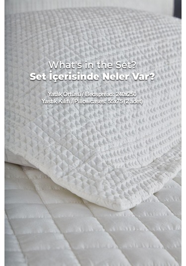 Evlen Home Joy Pamuklu Yatak Örtüsü Seti Çift Kişilik 3 Parça Elyaf Dolgulu Yumuşak Günlük Yıkanabilir Beyaz