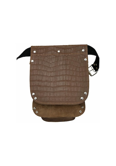 Hakiki Deri Kroko Cepli Tekniker Çivi Önlüğü Bel Çantası Taba