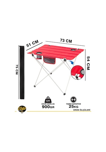 Funky Chairs Ultralight Katlanabilir Kamp Masası - Kırmızı Kırmızı
