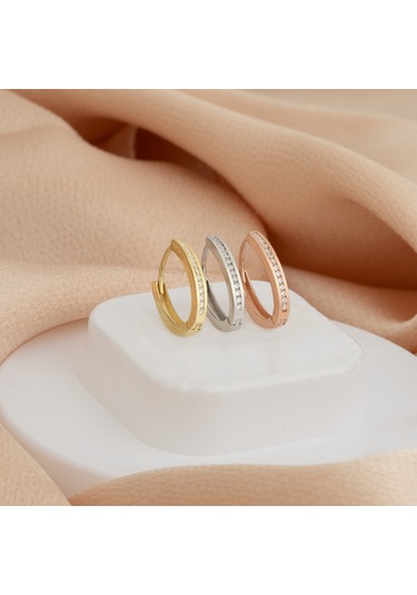 Dkmn Gümüş  Taşlı Oval Halka Küpe