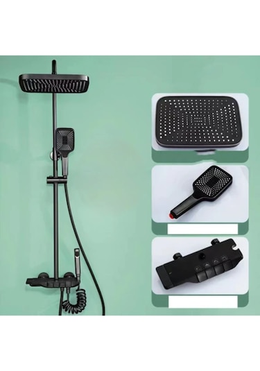 Piyano 5 Fonksiyonlu Kendinden Banyo Bataryalı Robot Duş Seti Şat Siyah
