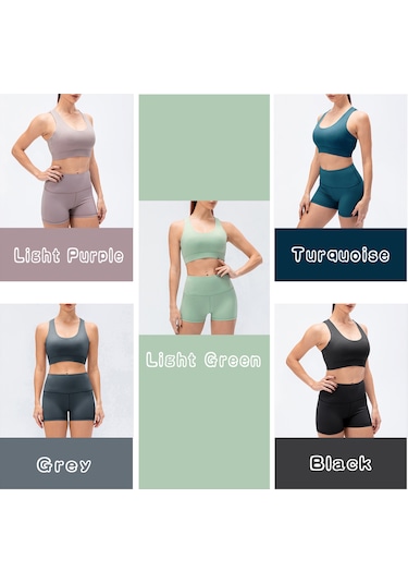 Yunboo Kadın Spor Sütyen Ve Şort Seti - Yoga Koşu İçin U Göğüslü Sırt Açık Model