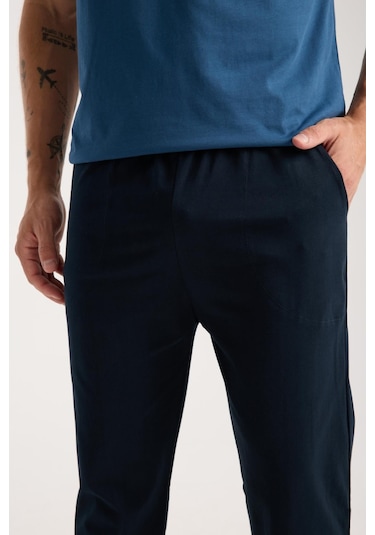 Akbeniz Erkek İndigo Düğmeli Yaka Kısa Kol Pijama Takımı Indigo
