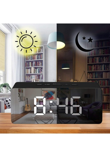 Springsun Beyaz Led Dijital Alarm Saat, Çocuklar İçin Sessiz, Usb/aaa Pil Beslemeli, Ayna Desenli Masa Saati Pil Dahil Değil
